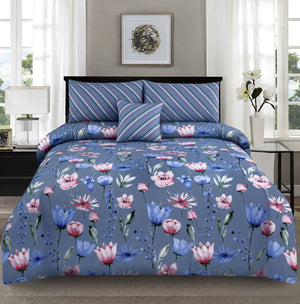 Lavender Tulips 4Pcs Cotton Printed Bedsheet Set