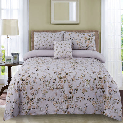 Lilac Flora 4Pcs Cotton Printed Bedsheet Set