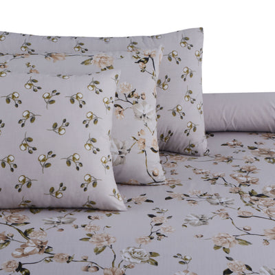 Lilac Flora 4Pcs Cotton Printed Bedsheet Set