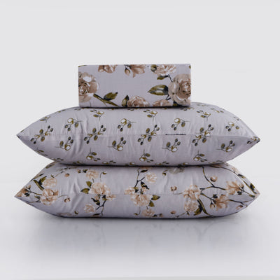 Lilac Flora 4Pcs Cotton Printed Bedsheet Set