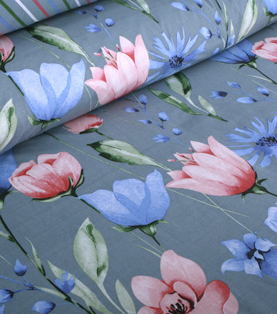 Lavender Tulips 4Pcs Cotton Printed Bedsheet Set