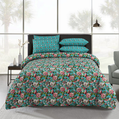 Bloom Nest 4 Pillow Cotton Printed Bedsheet Set