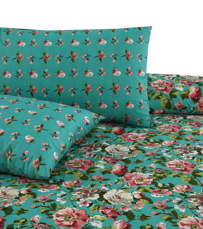 Bloom Nest 4 Pillow Cotton Printed Bedsheet Set