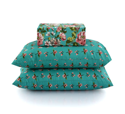 Bloom Nest 4 Pillow Cotton Printed Bedsheet Set