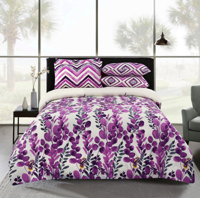 Lavender Bloom 4 Pillow Cotton Printed Bedsheet Set