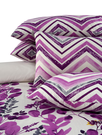 Lavender Bloom 4 Pillow Cotton Printed Bedsheet Set