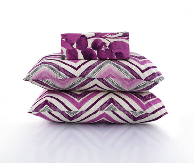 Lavender Bloom 4 Pillow Cotton Printed Bedsheet Set