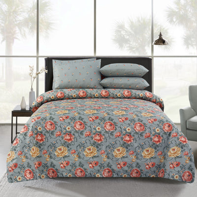Sunkissed Comfort 4 Pillow Cotton Printed Bedsheet Set