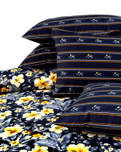 Nightingale 4 Pillow Cotton Printed Bedsheet Set