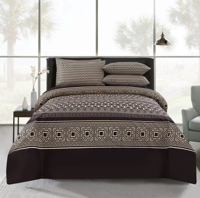 Wooden Room 4 Pillow Cotton Printed Bedsheet Set