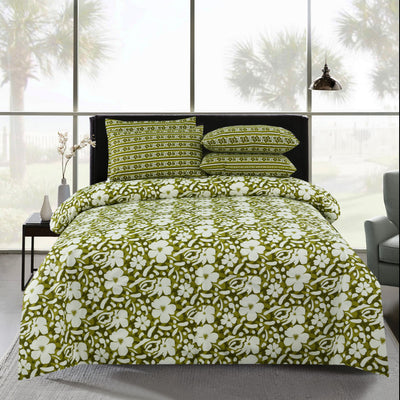 Floral Drift 4 Pillow Cotton Printed Bedsheet Set