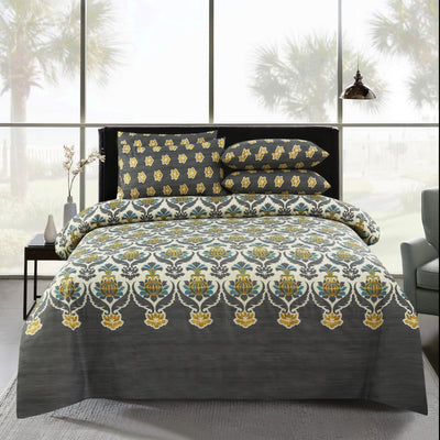 Meadow Mist 4 Pillow Cotton Printed Bedsheet Set
