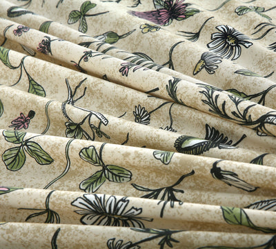 Beige Floral 4Pcs Cotton Printed Bedsheet Set