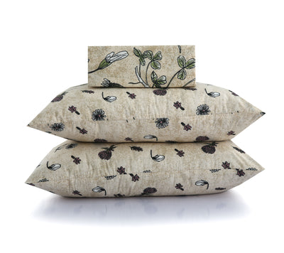 Beige Floral 4Pcs Cotton Printed Bedsheet Set