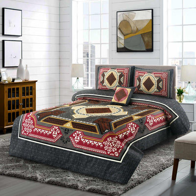 Mughal 4Pcs Cotton Printed Bedsheet Set