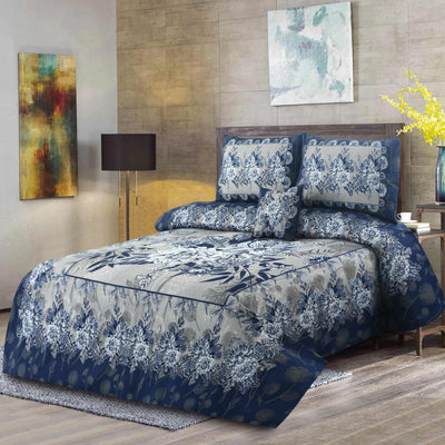 Blue Berry 4Pcs Cotton Printed Bedsheet Set