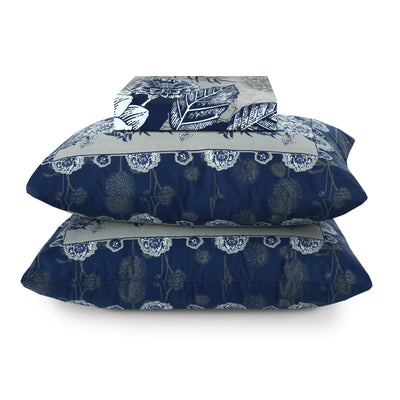 Blue Berry 4Pcs Cotton Printed Bedsheet Set