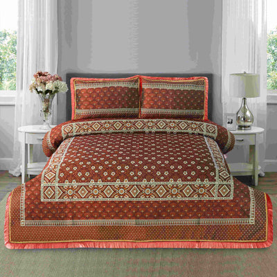 Fire Orange Multani Bed Sheet Set