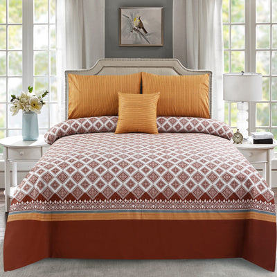 Orange Nector 4Pcs Cotton Printed Bedsheet Set